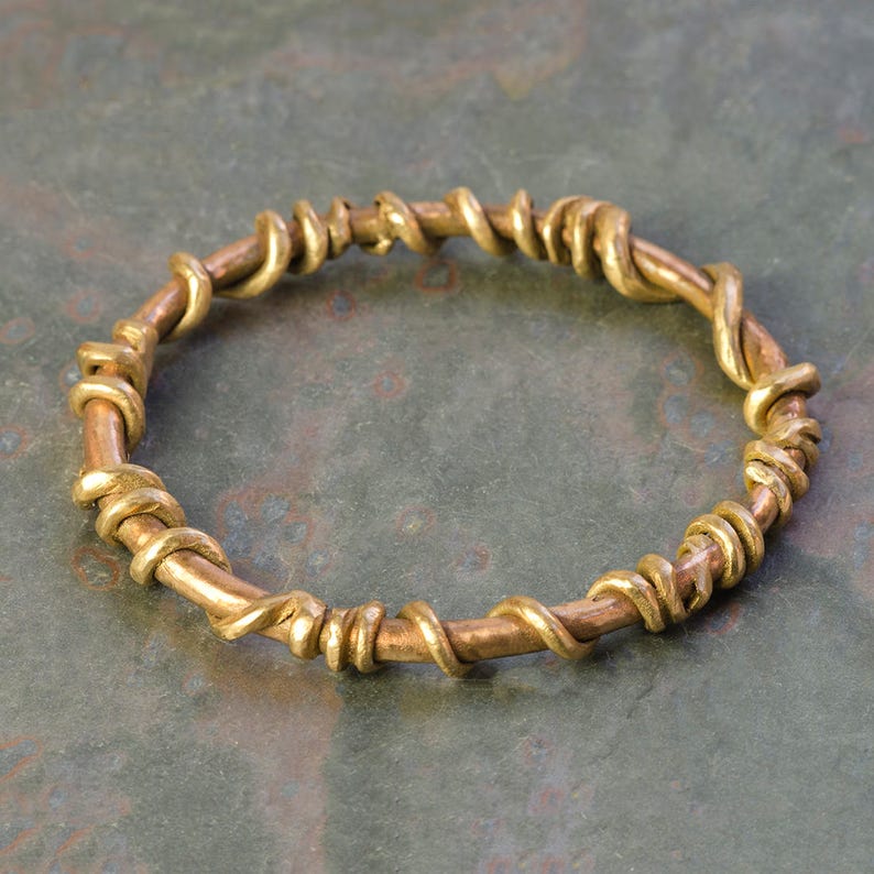 Rustic Bronze Bangle Bracelet, Handmade Metalwork Bangle, Organic Twist