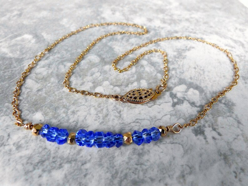 Sapphire Blue Gemstone Bar Necklace With 14K Gold Filled Chain Etsy