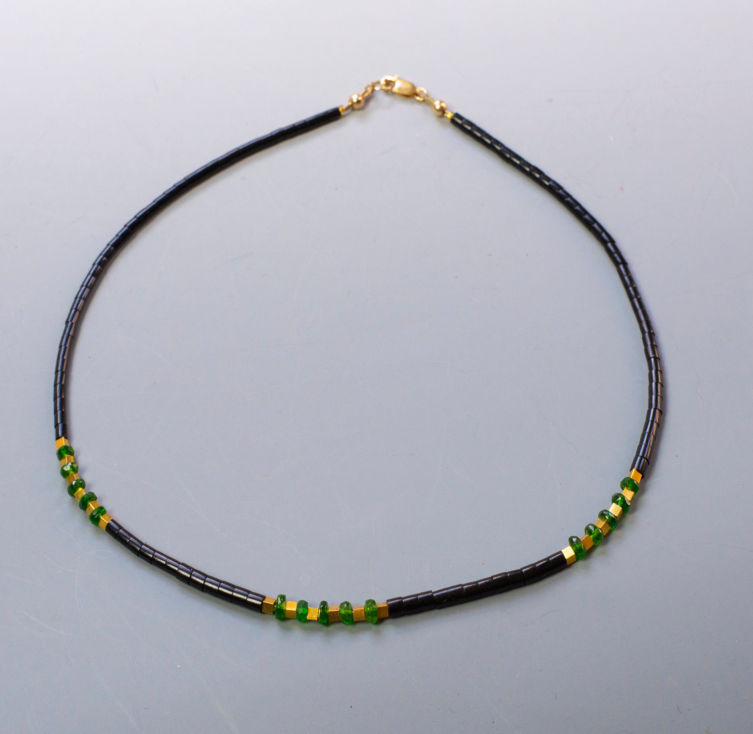 Black Jet and Greeen Chrome Diposide Gemstone Choker With Gold - Etsy