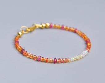 Genuine Orange Sapphire Gemstone Bracelet w Ethiopian Opals, 14K Gold Fill, Delicate Colorful Gem Bracelet, September & October Birthstone