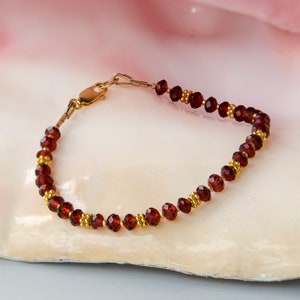 Red Garnet Gemstone Bracelet with Gold Vermeil Daisies & 14K Gold Filled Clasp, Slim Quality Gem Bracelet, January Birthstone image 4