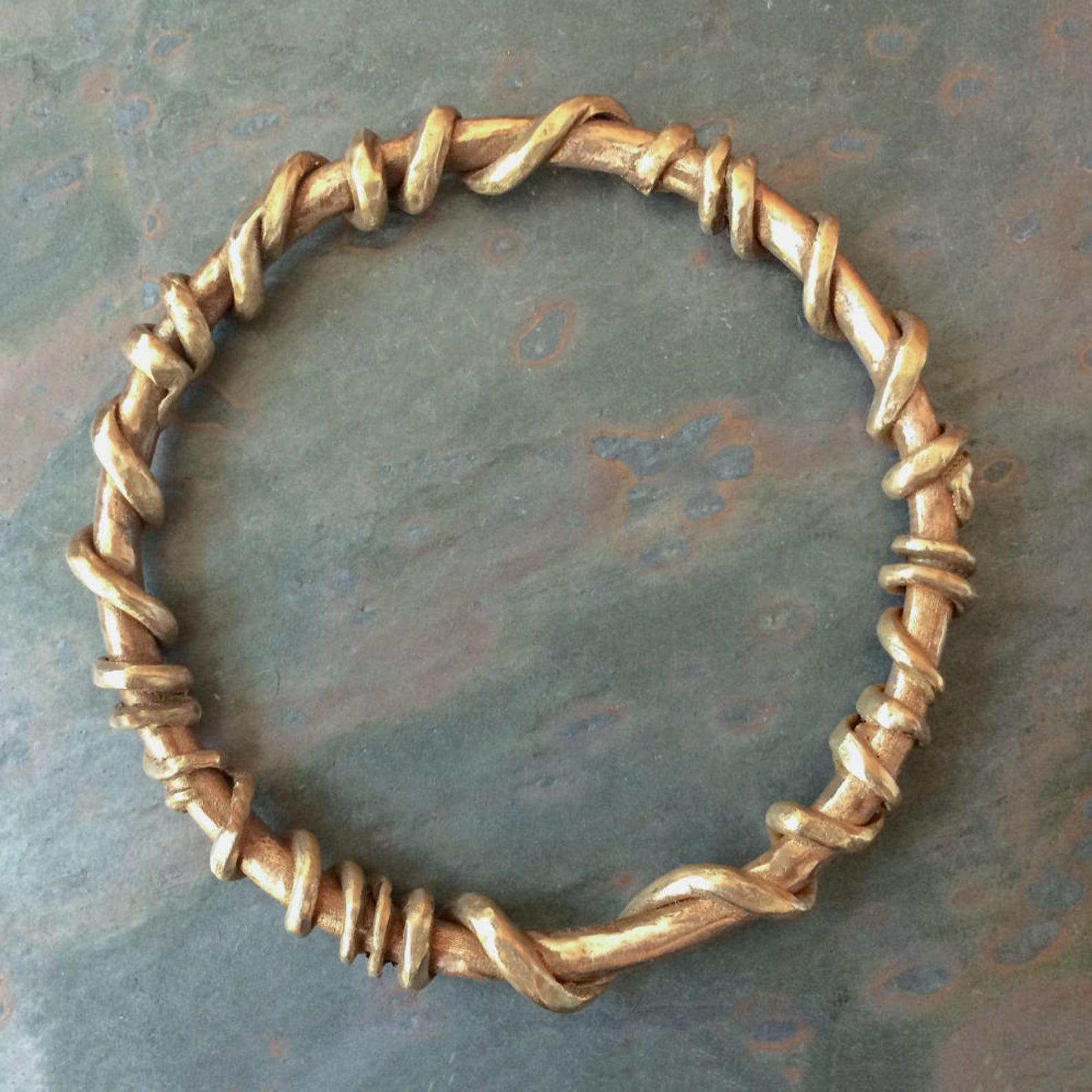 Rustic Bronze Bangle Bracelet, Handmade Metalwork Bangle, Organic Twist