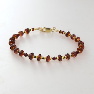 Faceted Mozambique Garnet Gemstone Bracelet Accented with Silver Lined Czech Beads, 14K Gold Filled Clasp