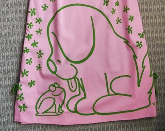 Rare 1960s Vintage the Vested Gentress Pink Shift Dress Hand-screened Print Preppy Poppy Love Frog Mint Condition