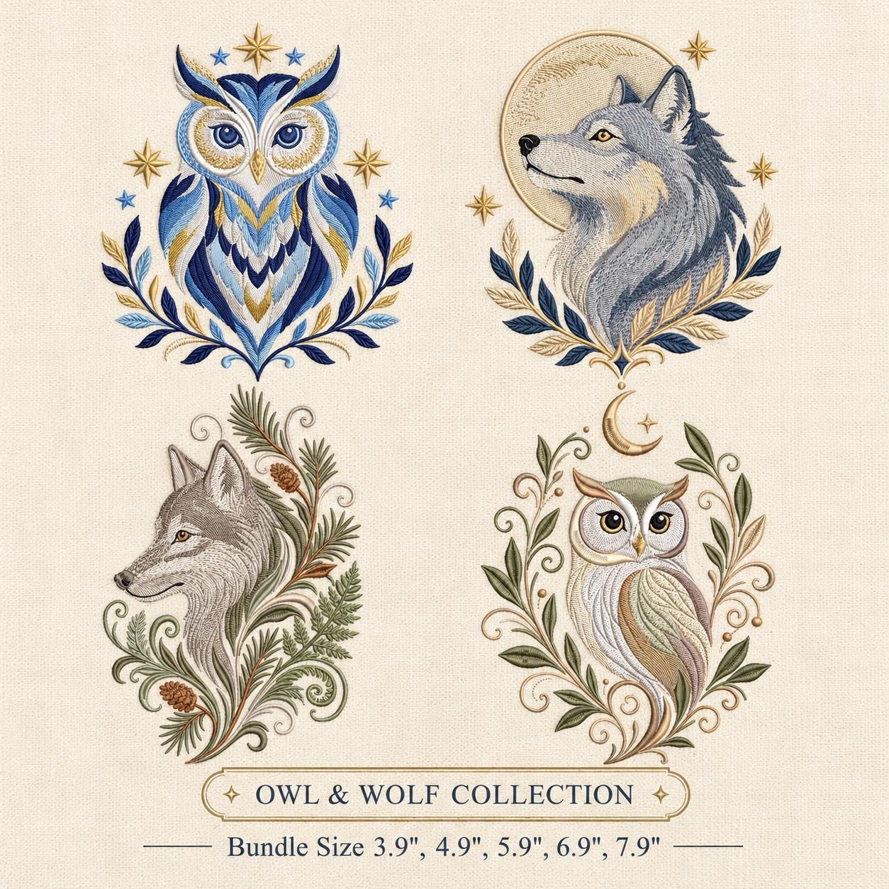 Woodland Animal Embroidery Bundle, Owl Wolf Fox Forest Wildlife Machine Embroidery Design, Digital D
