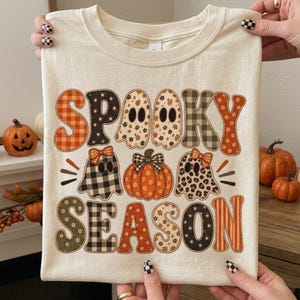 Retro patchwork ghosts png, checkered ghost design, trendy fall png, Halloween design, Sublimation design, Preppy coquette stay spooky png