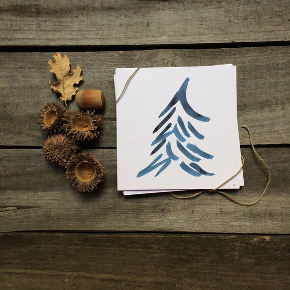 Items Similar To Unique Christmas Cards Blue Minimalist Christmas Tree 