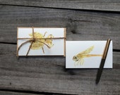 Bee & Dragonfly greeting card set, blank watercolor notecards, nature illustration stationery set