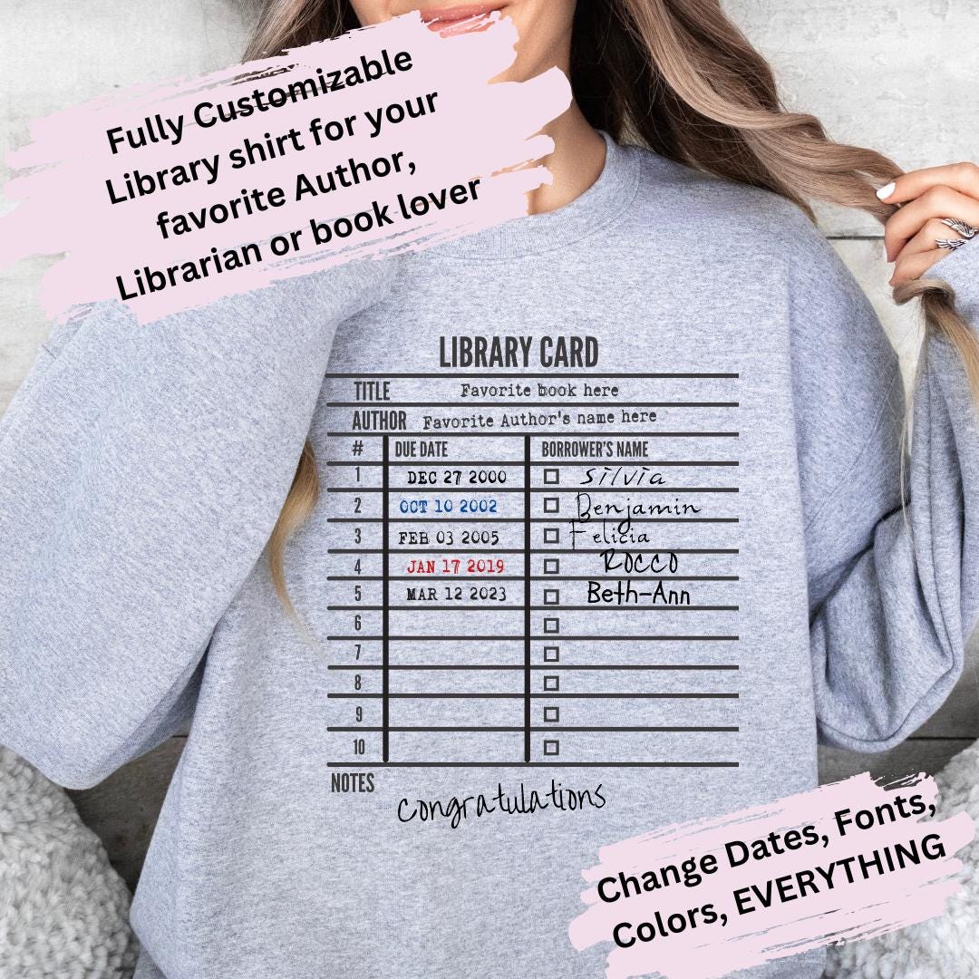 Personalised Library Card Personalized Library Card Sweatshirt: Book Lover Gift - Etsy