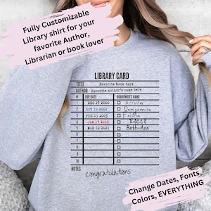 Presente personalizado para biblioteca, presentes para escritores e autores literários, moletom com cartão de biblioteca, suéter personalizado para bibliotecários, presente exclusivo para amantes de livros,