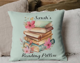 Personalized Reading Pillow Gift, Custom Name Book Lover Pillow, Gift for Bookworm, Bookish Home Decor, Book Nook Throw Pillows, Reader gift