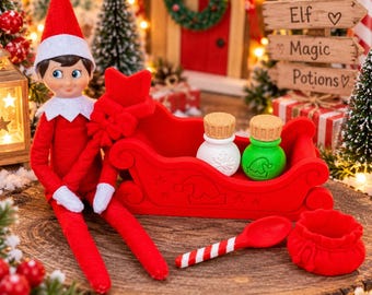 Elf on shelf Play Set. Sleigh, wand bottles and imagination fun. Christmas gift. Sensory imaginative fun.