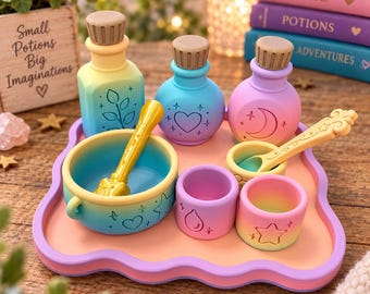 3D Printed Potion Play Set with Free Wand , toddler Pretend Play, Sensory Play Set- Pretend Witch kit-Kids Gift: Christmas gift
