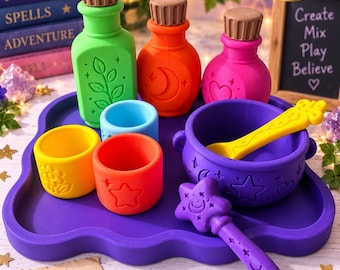3D Printed Potion Play Set with Wand , Imaginative Pretend Play, Sensory Play Set- Pretend Witch kit-Kids Gift