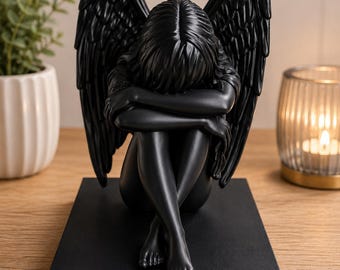 Black Angel Ornament, Delicate PLA Figurine (15cm)
