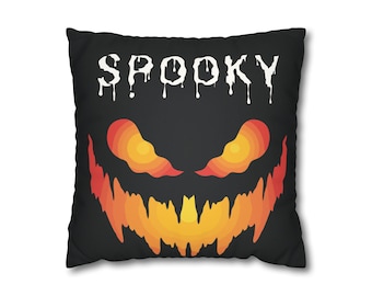 Spooky Jack-o-Lantern Pillow Cover | Glowing Pumpkin Face Halloween Decor, Gothic Home Accent, Spooky Season Cushion Cover
