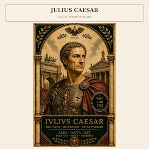 Julius Caesar Portrait, Digital Roman Poster with Latin Quotes