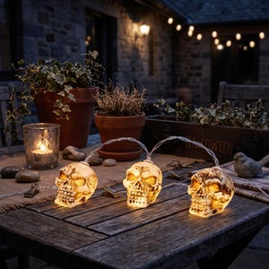 Skull String Lights, Realistic Vintage Skeleton Battery Fairy Lights, Halloween Porch Party Decor, Gothic Gift for Horror Fans