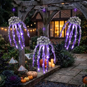 Skeleton Hand String Lights, Purple LED Bone Lights, Halloween Party Decor, Gothic Horror Gift for Halloween Fans