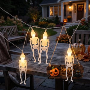 Skeleton String Lights, Full Body Skeleton Fairy Lights, Halloween Room Decor, Spooky Gift for Her, Gothic Party Decoration