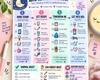 ADHD Bedtime Routine Chart for Adults | Visual Evening Checklist (Digital Download)