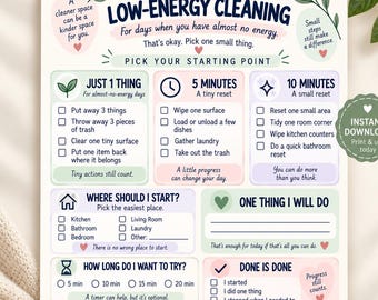 ADHD-Friendly Energy Level Cleaning System, Printable Checklist ,  5-10min (Digital Download)