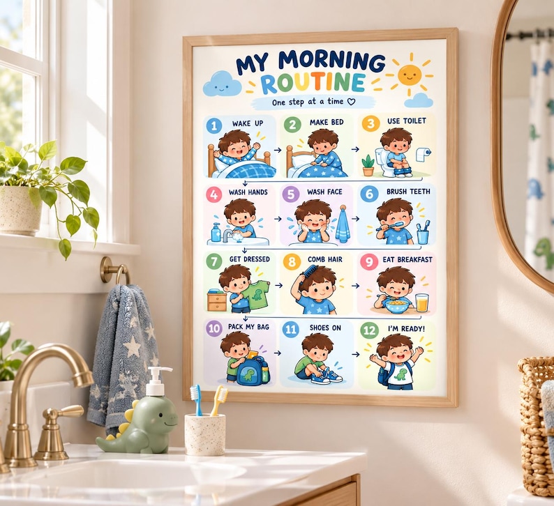 Kids Morning Routine Chart | Visual Schedule for ADHD, Autism (digital ...
