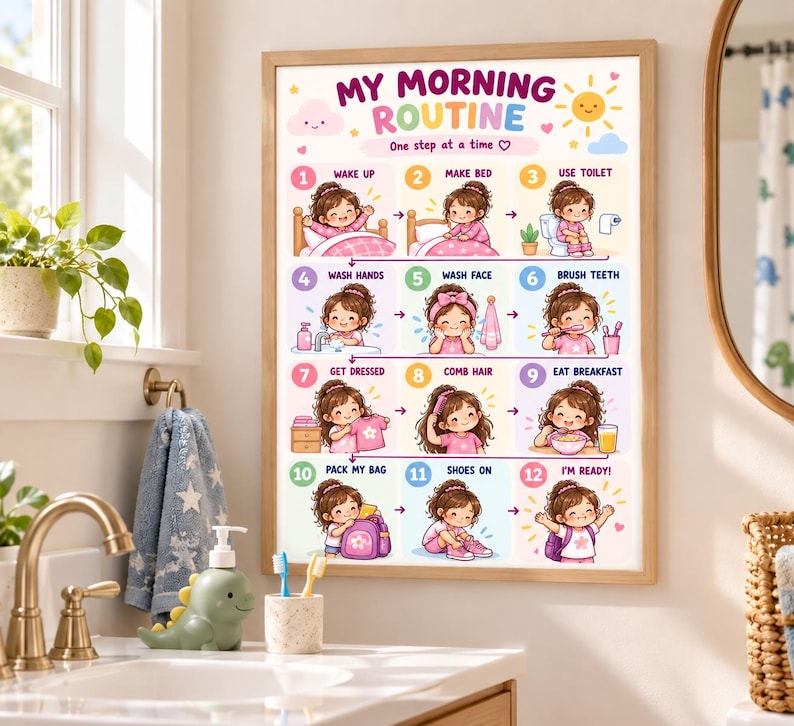 Kids Morning Routine Chart | Visual Schedule for ADHD, Autism (digital ...