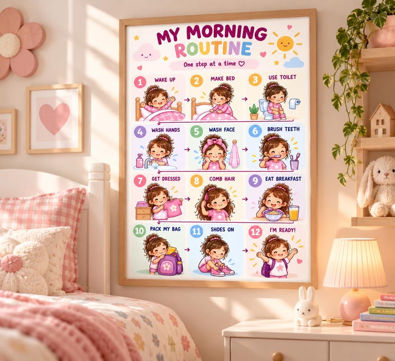 Kids Morning Routine Chart | Visual Schedule for ADHD, Autism (digital ...