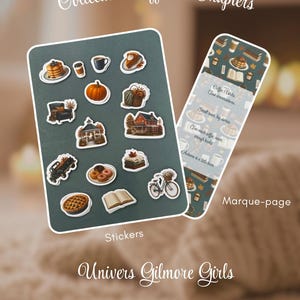 Marque-page et stickers Coffee & Chapters | Inspi Gilmore Girls | Kit papeterie | 15 stickers pour book lovers | Cadeau lectrice
