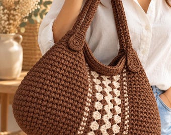 Chocolate Brown & Cream Crochet Hobo Bag Pattern PDF – Chunky Shoulder Bag, Textured Crochet Purse, Handmade  Bag Pattern, Digital Download