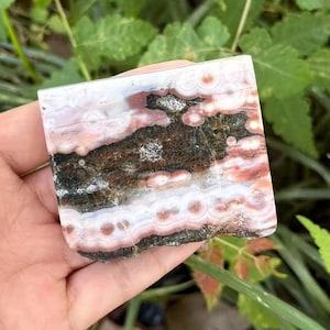 Losa de jaspe oceánico de stock antiguo, lámina de cristal orbicular de Madagascar, placa mineral curativa / 83,9 g /