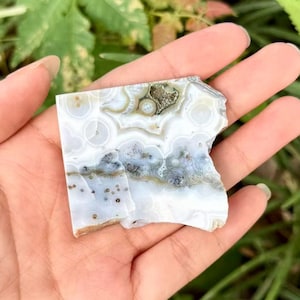 Losa de jaspe oceánico de stock antiguo, lámina de cristal orbicular de Madagascar, placa mineral curativa / 22,6 g /