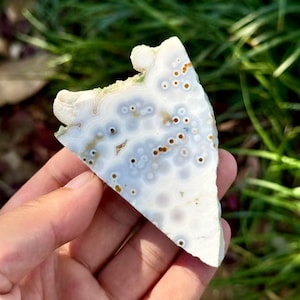 Losa de jaspe oceánico de stock antiguo, lámina de cristal orbicular de Madagascar, placa mineral curativa / 46,7 g /