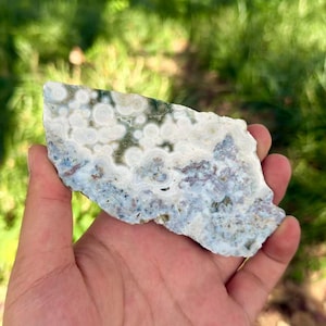 Losa de jaspe oceánico de stock antiguo, lámina de cristal orbicular de Madagascar, placa mineral curativa / 74 g /
