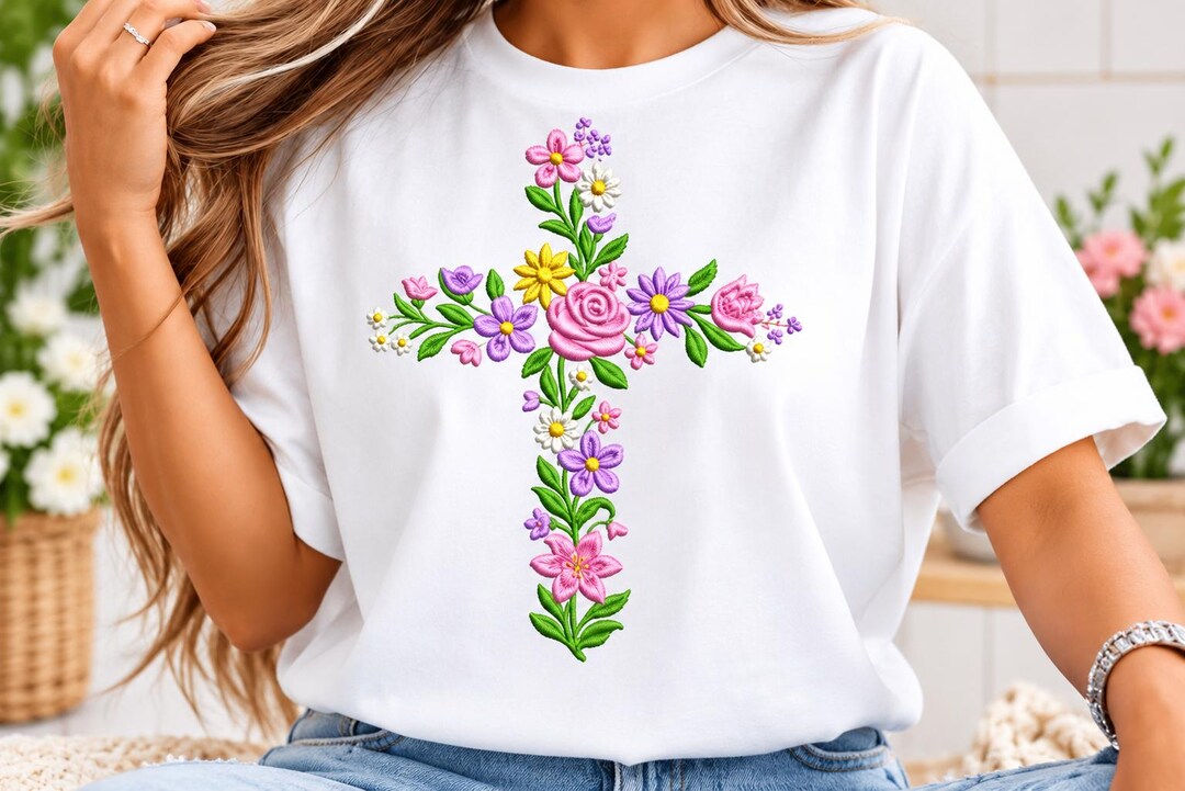 Christian Cross Machine Embroidery File, Floral Cross Embroidery Design ...