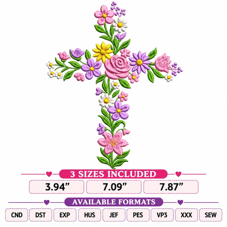 Christian Cross Machine Embroidery File, Floral Cross Embroidery Design ...