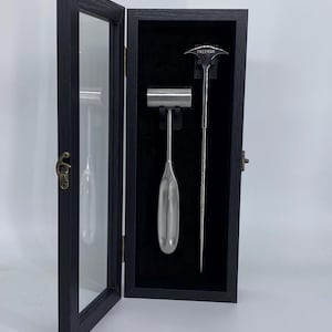 Lobotomy Orbitoclast & Hammer Surgical Medical Tools Shadowbox with REMOVEABLE tools stamped version tool