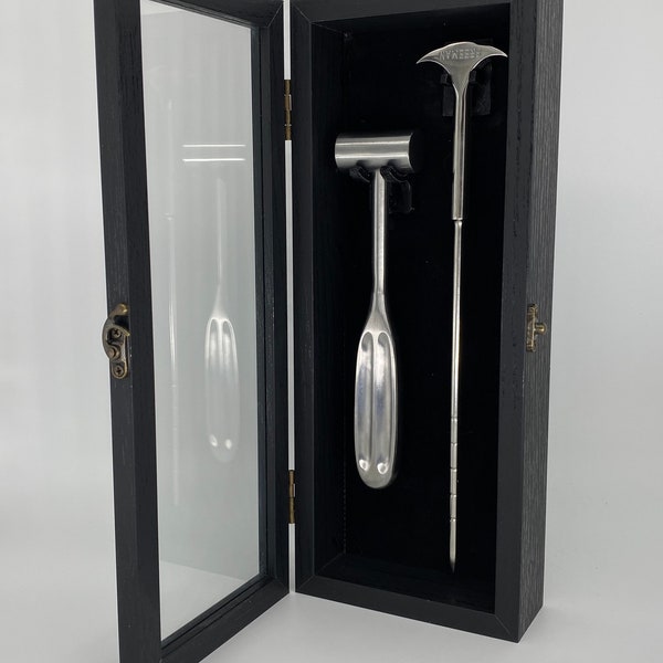 Lobotomy Orbitoclast & Hammer Surgical Medical Tools Shadowbox with removable tools stamped version .