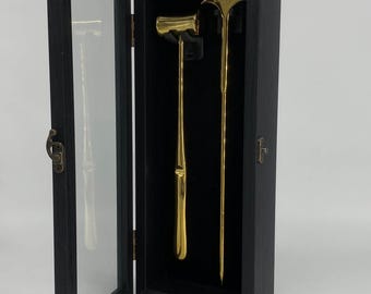 Lobotomy Orbitoclast & Hammer Surgical Medical Tools Shadowbox GOLD with REMOVEABLE tools stamped version .