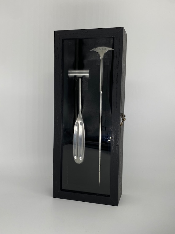 Lobotomy Orbitoclast & Hammer Surgical Medical Tools Shadowbox with removable tools stamped version .