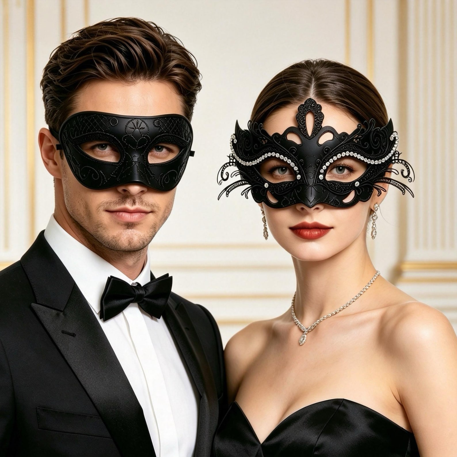 2-pack Couple Masquerade Masks Set Venetian Style Half Face Masks for Men and Women Halloween Carnival Party Prom Cosplay