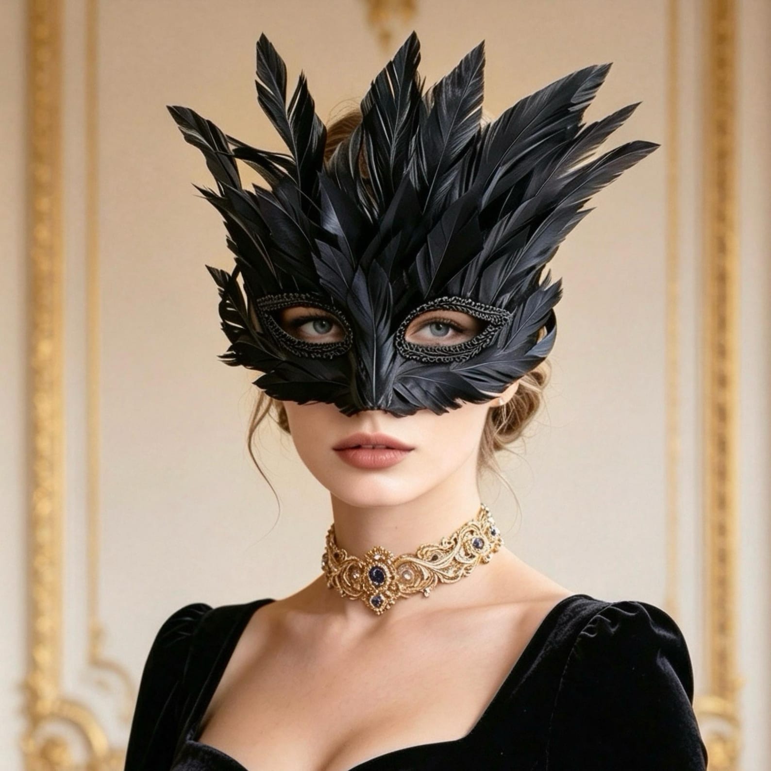 Black Feather Masquerade Mask, Raven Halloween Costume Eye Mask for Carnival goth Cosplay