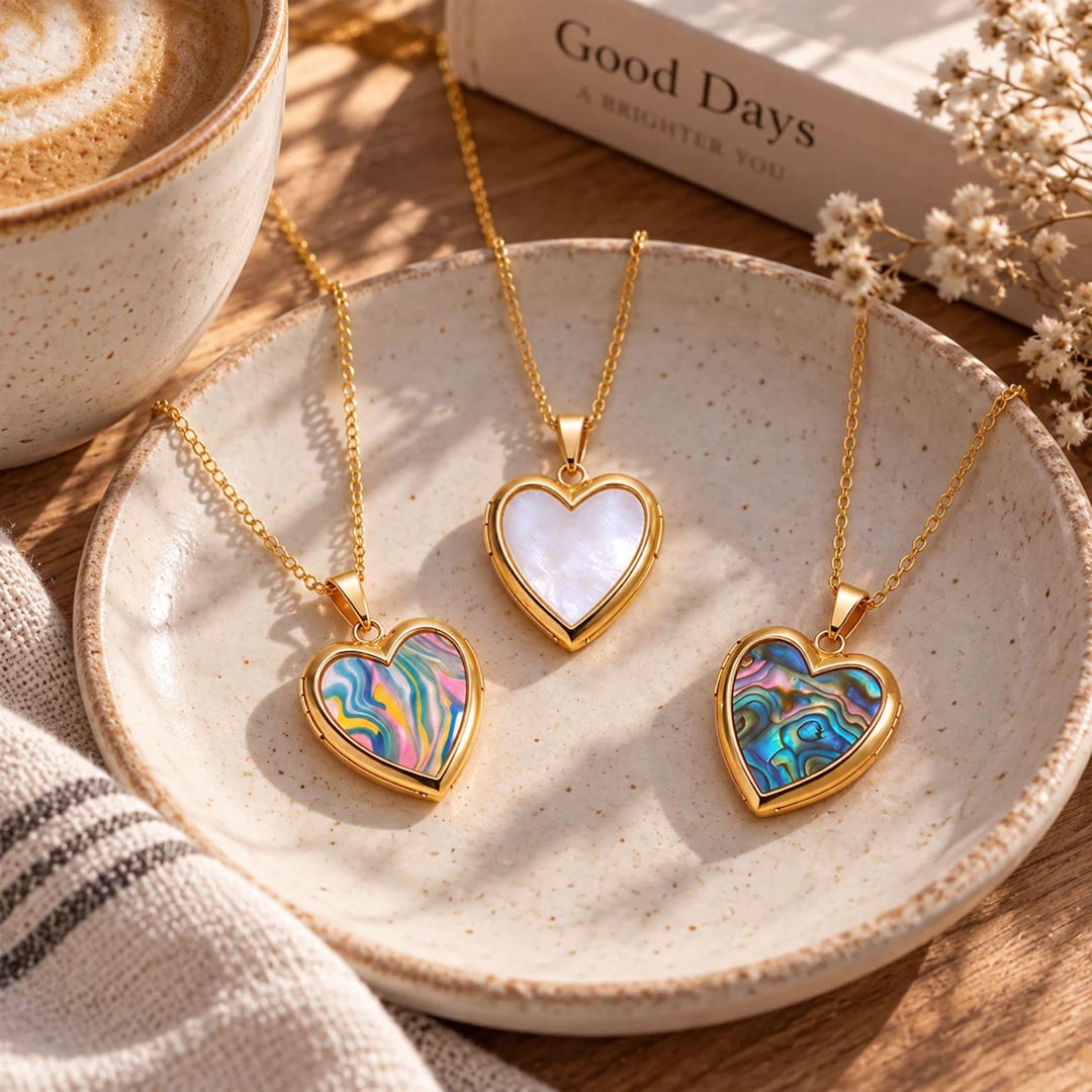 Custom Heart Locket Necklace | White Mother of Pearl Shell Openable ...