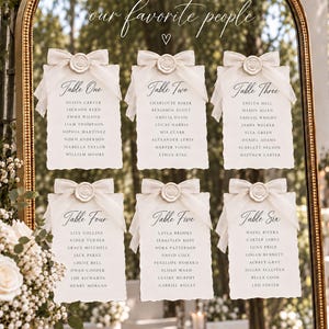 Deckled Edge Wedding Seating Chart Cards, Hand Torn Table Assignment Cards for Mirror Display, Ribbon & Wax Seal