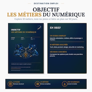 Guide Métiers du numérique 2026 – Guide d’orientation, questionnaire, 10 fiches métiers, défis et plan 90 jours – PDF