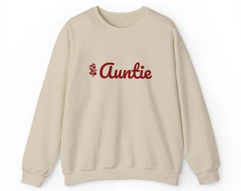 Auntie Sweatshirt, Botanical Embroidered Aunt Crewneck, Minimalist Aunt Gift, New Auntie Gift, Cream Sand Blush Sweater