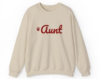 Aunt Sweatshirt with Heart, Embroidered Auntie Crewneck, Aunt Gift, New Aunt Announcement, Cream Sand Blush Sweater