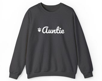 Auntie Sweatshirt with Heart, Embroidered Aunt Crewneck, Best Aunt Gift, Aunt Birthday Sweater, Black Navy Charcoal