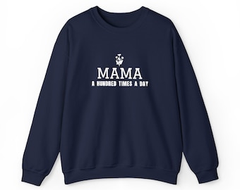 Mama-sweatshirt, geborduurde ronde hals met mama-opdruk, mama-cadeau, kerstcadeau voor mama, cadeau voor een kersverse moeder, zwart marineblauw antracietkleurige trui